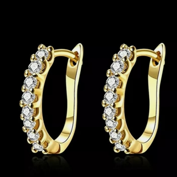 New 18k Gold Plated White Diamond Earrings - Picture 3 of 3